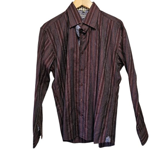 VISCONTI Button Down Shirt 2 Ply Striped MEDIUM - Picture 1 of 7